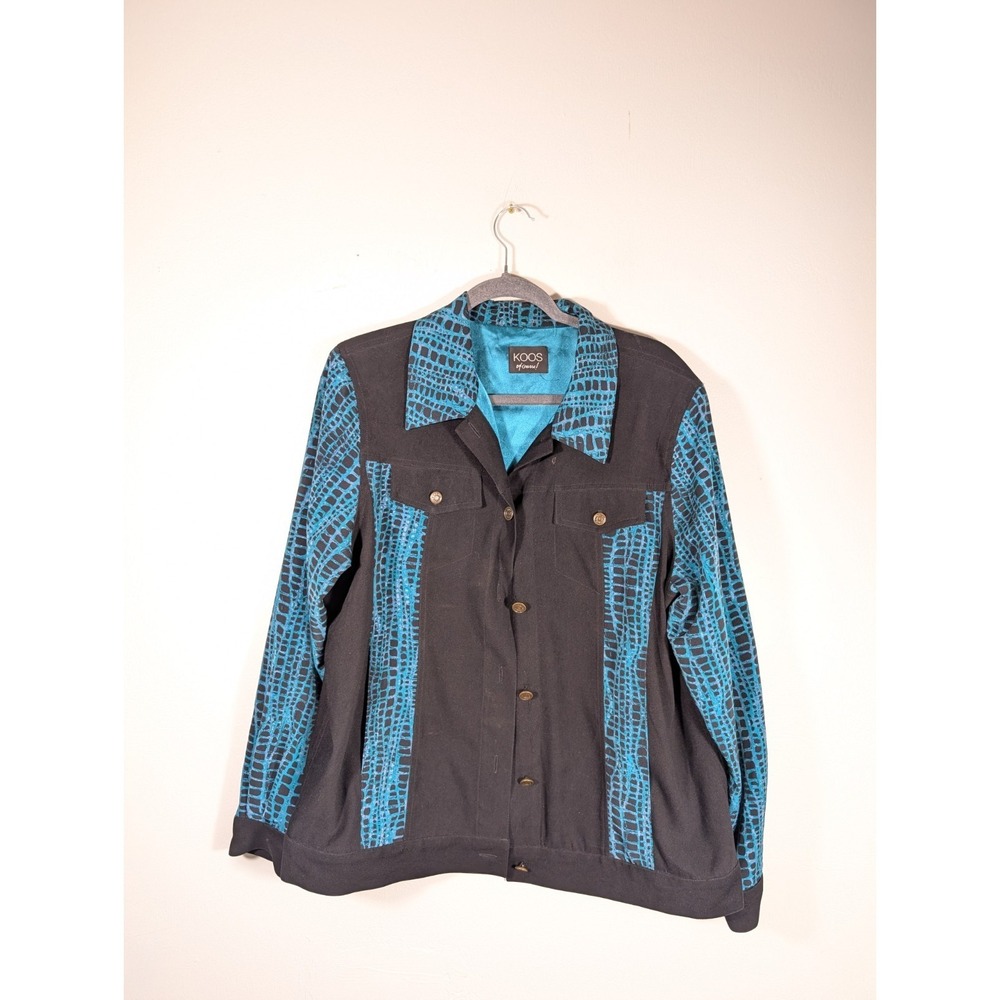 Koos Of Course Shirt Jacket Women's Large Abstract Aqua Snakeskin Print